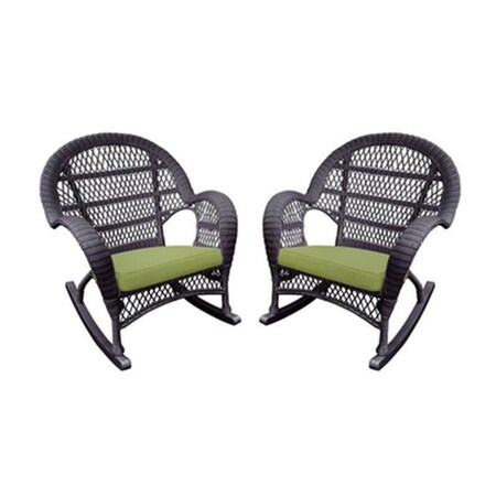 Jeco W00208-R-4-FS029-CS Espresso Wicker Rocker Chair with Green Cushion, 4PK W00208-R_4-FS029-CS